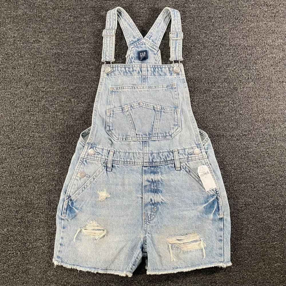 Gap Kids Denim Shortalls Kids Large Light Wash Blue New Distressed Raw Hem